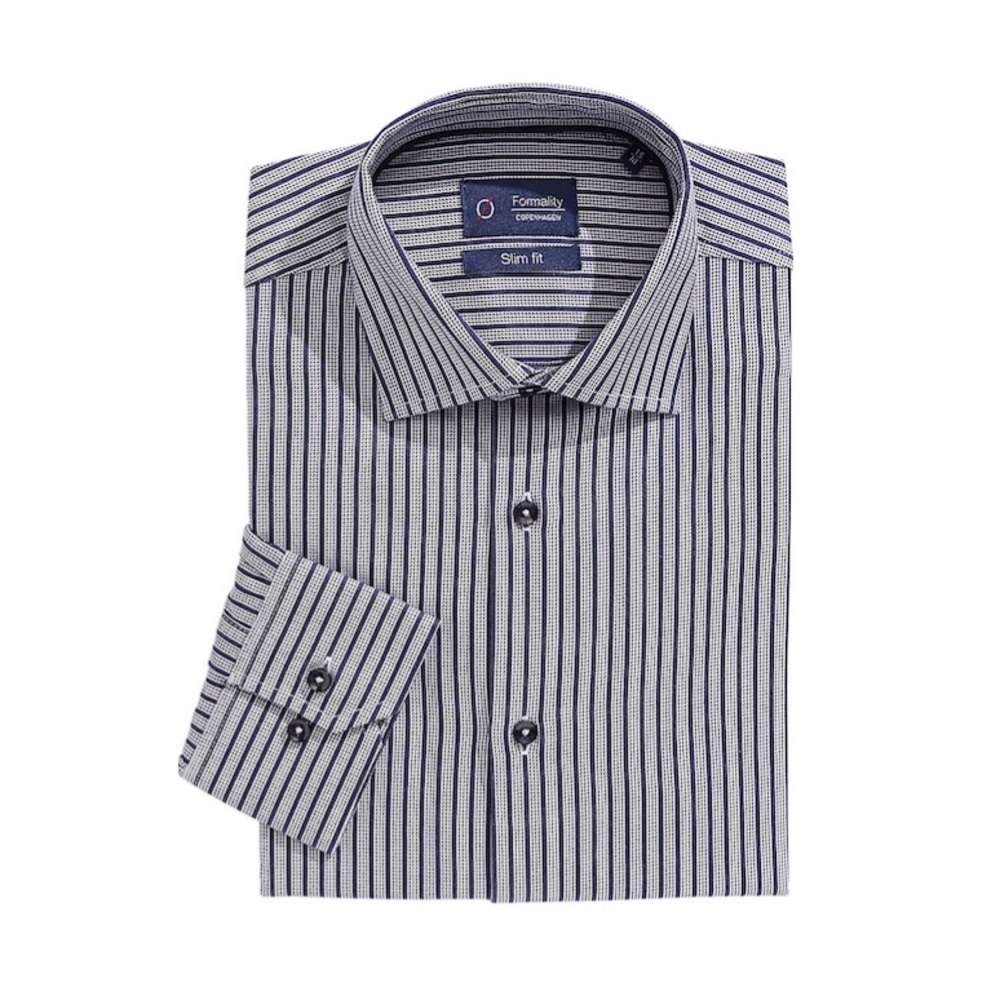 Formality NWT Slim-Fit Stripe Untuck Dress Business Casual Button Down Shirt